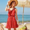 Women's 2025 Summer Dress Spaghetti Strap Casual Boho Beach Vacation Outfits Drawstring Ruffle Hem Sundress Trendy