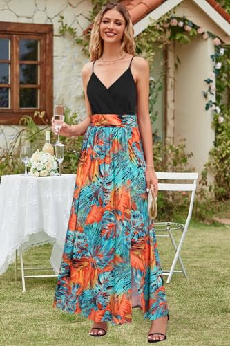 Women Summer 2025 Maxi Dress Vacation Floral Spaghetti Strap Spring Casual Boho Split Beach Long Flowy Sundress