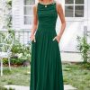 Women 2025 Summer Maxi Dresses Vacation Ruched Boat Neck Tank Flowy Elegant Party Long Formal Dress Pockets