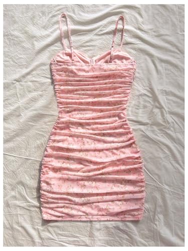 Women's Floral Mini Dress Ruched Going Out Summer Short Sundresses