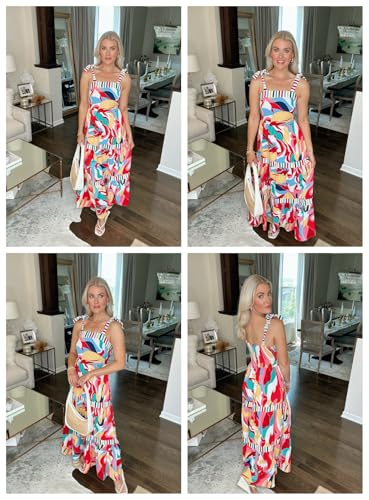 Women's 2025 Summer Sleeveless Floral Print Maxi Dress Strap Square Neck Beach Sun Dress