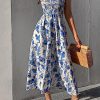 Women's Summer Floral Dresses 2025 Beach Vacation Casual Blue and White Long Maxi Sundresses