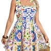 Women's Summer Floral Mini Dress Shirred Tie Shoulder Sleeveless A Line Short Cami Sundresses