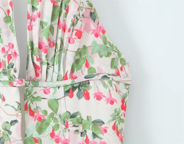 Women's Vintage Backless Floral Print Dresses Deep V Neck A-Line Mini Holiday Dress