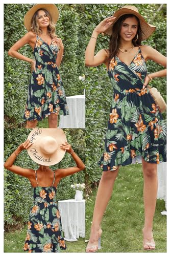 Womens Summer Dress 2024 Spring Sundresses Floral Flowy Casual Beach Vacation Wrap V Neck Spaghetti Strap Dresses