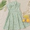 Women's Ditsy Floral High Waist Cami Short A Line Dress