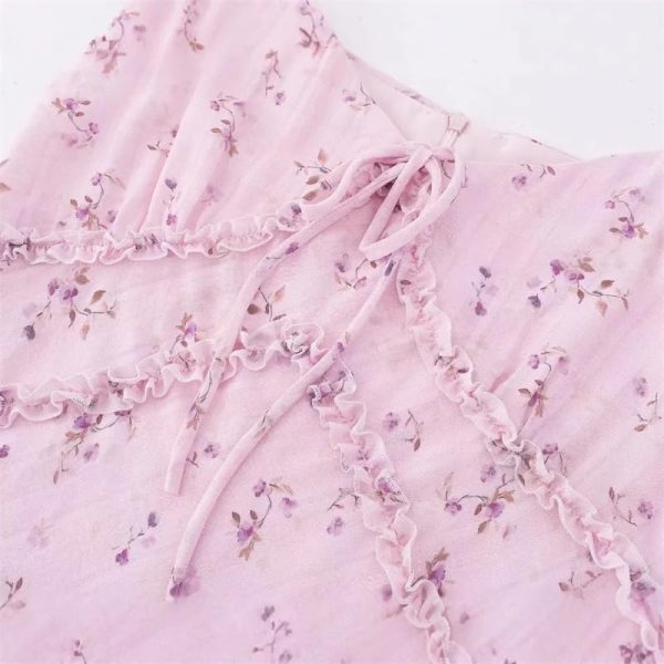Women's Floral Bubble Sleeve A- Line V-Neck Dress Slimming Waist Long Holiday Dresses