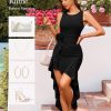 Summer Wedding Guest Mesh Dresses Cocktail Formal Bodycon Ruffle Party High Low Dress