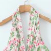 Women's Vintage Backless Floral Print Dresses Deep V Neck A-Line Mini Holiday Dress