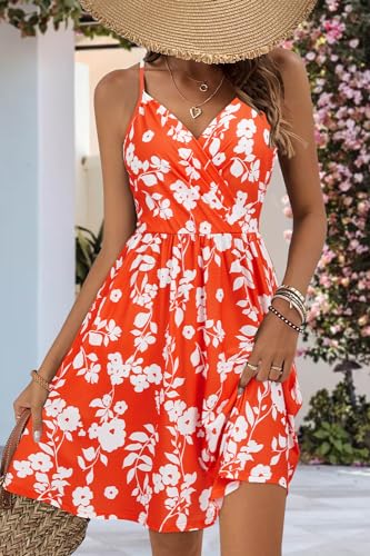 Women's Summer Dress 2025 Spaghetti Strap Sleeveless V Neck Casual Swing Sundress with Pockets