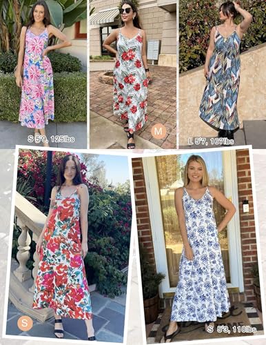 Womens Summer Maxi Dress Spaghetti Strap Casual Printed Dress Boho Floral Beach Sundress,