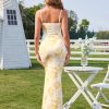 Women's Summer Floral Bodycon Maxi Dress Sexy V Neck Spaghetti Strap Lace Wedding Guest Party Casual Long Dresses