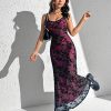 Women's Dresses Floral Print Cami Dress - Spaghetti Strap, Backless, Long, Slim Fit Dress for Women