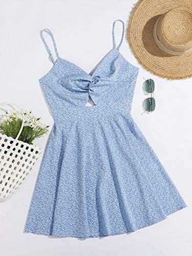 Women's Boho Floral Print Twist Front Cami A Line Mini Dress