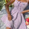 Women Floral Boho Spaghetti Strap Sundress Sleeveless Smocked A Line Mini Dress