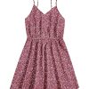 Women's Sleeveless V Neck Daisy Floral Short A Line Swing Cami Dress