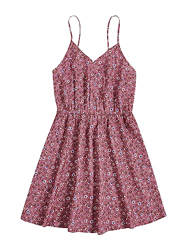 Women's Sleeveless V Neck Daisy Floral Short A Line Swing Cami Dress