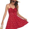 Spaghetti Strap Floral Mini Dress Women's Casual Ruched Front Drawstring Swing Sundress