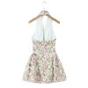 Women's Vintage Backless Floral Print Dresses Deep V Neck A-Line Mini Holiday Dress