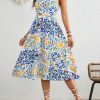 Women's Floral Print Tie Strap Square Neck Ruffle Boho Maxi Dress