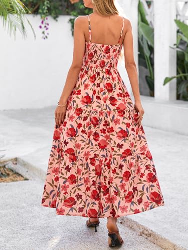 Women's Summer Dress 2025 Casual Floral Boho Maxi Dresses Sleeveless Spaghetti Strap Long Beach Sun Dresses