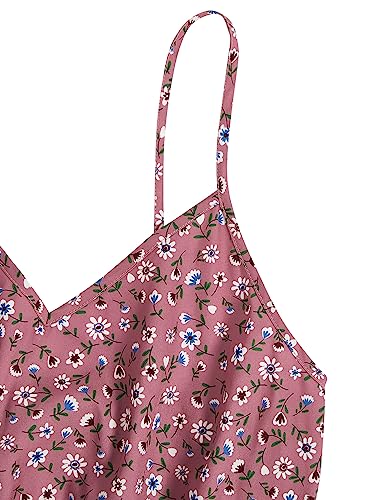 Women's Sleeveless V Neck Daisy Floral Short A Line Swing Cami Dress