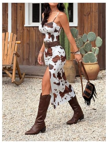 Women's Western Cowgirl Dress Boho Bodycon Long Slit Thigh Cami Dresses