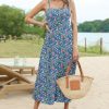 Women's Summer Casual Boho Sundress Spaghetti Strap Square Neck Flowy Midi Dresses A Line Beach Dress with Pockets