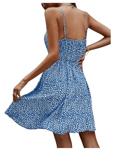 Women's Boho Floral Print Spaghetti Strap Cami Dress Casual Flare Short Dresses