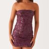 Women's Y2k Beaded Floral Dress Slim Sparkly Sequins Sleeveless Mini Bodycon Dress