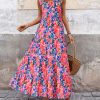 Women Dresses 2025 Summer Floral Sleeveless Maxi Dress Casual Spaghetti Strap Tiered Flowy Beach Long Dress