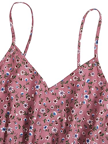 Women's Sleeveless V Neck Daisy Floral Short A Line Swing Cami Dress