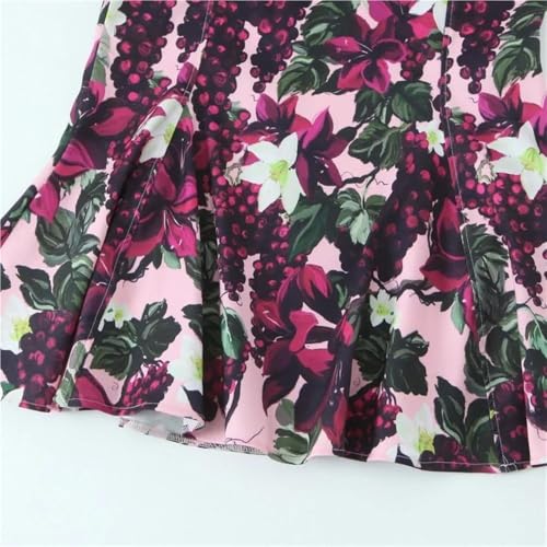 Women's Floral Print Dress with Heart Shaped Collar Slim Fit Straps Side Zipper Long Maxi Skirt
