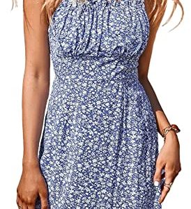 Women's Summer Spaghetti Strap Floral Print High Waist Ruched Holiday Short Cami Dress