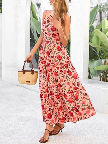 Women's Summer Dress 2025 Casual Floral Boho Maxi Dresses Sleeveless Spaghetti Strap Long Beach Sun Dresses