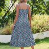 Women's Summer Casual Boho Sundress Spaghetti Strap Square Neck Flowy Midi Dresses A Line Beach Dress with Pockets