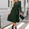 Womens Long Sleeve Casual Dresses 2025 Business Work Teacher Fall Church Belted A Line Flowy Midi Dress