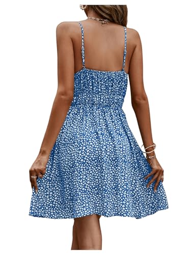 Women's Boho Floral Print Spaghetti Strap Cami Dress Casual Flare Short Dresses