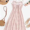 Women's Spaghetti Sleeveless Tie Shoulder Floral Print Strappy Sundress Casual Midi Dress