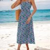Women's Summer Casual Boho Sundress Spaghetti Strap Square Neck Flowy Midi Dresses A Line Beach Dress with Pockets