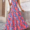 Women Dresses 2025 Summer Floral Sleeveless Maxi Dress Casual Spaghetti Strap Tiered Flowy Beach Long Dress