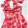 Women's Floral Print Sleeveless Halter Neck Layered Hem A Line Mini Dress