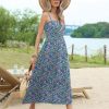 Women's Summer Casual Boho Sundress Spaghetti Strap Square Neck Flowy Midi Dresses A Line Beach Dress with Pockets