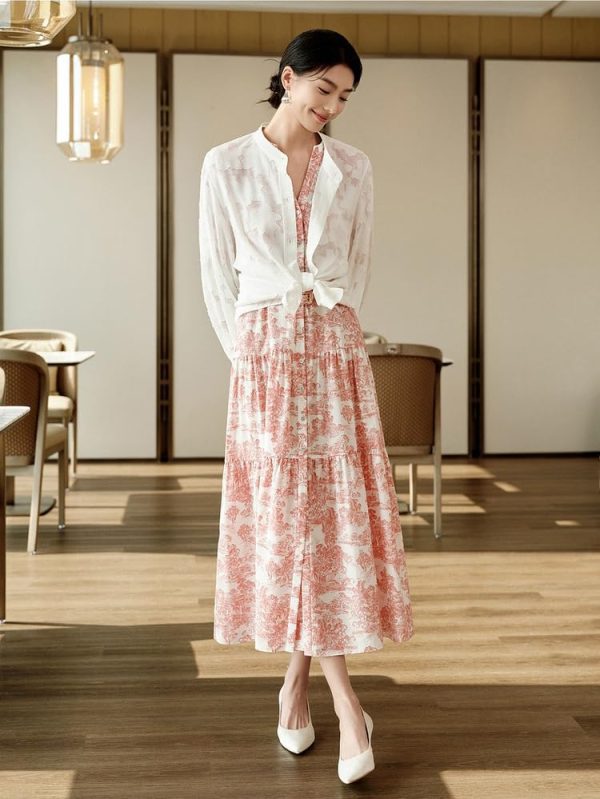 Women's Dress Printed Summer Casual Slim-Fit Waist-Tie Dresses for Women