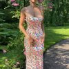 Women's Floral Orange Sleeveless Backless Maxi Dress - Plus Size, Ankle Length, Party Dress